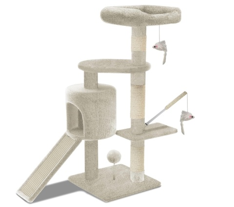 Drapak dla Kota Vounot XL 112 cm – Beżowy, Jaskinia, 2 Platformy, Drabinka