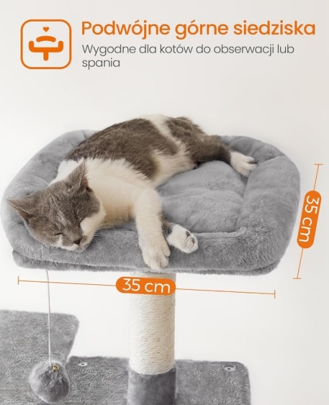 Drapak dla Kota Feandrea 143 cm – Wielopoziomowy, Hamak, Jaskinia, Jasnoszary