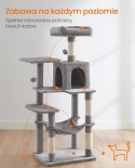 Drapak dla Kota Feandrea 143 cm – Wielopoziomowy, Hamak, Jaskinia, Jasnoszary