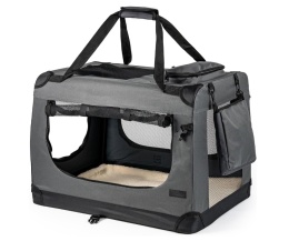 Składany Transporter Lionto 60x42x44 cm – Szary, do 12 kg, z Poduszką i Stalową Ramą