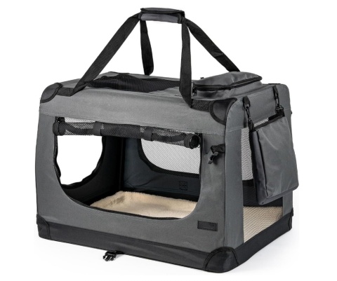 Składany Transporter Lionto 60x42x44 cm – Szary, do 12 kg, z Poduszką i Stalową Ramą