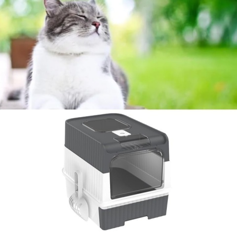 Kuweta dla Kota POYHKFD – Zamknięta, Szufladowa, System Kontroli Zapachu + Łopatka, Szara