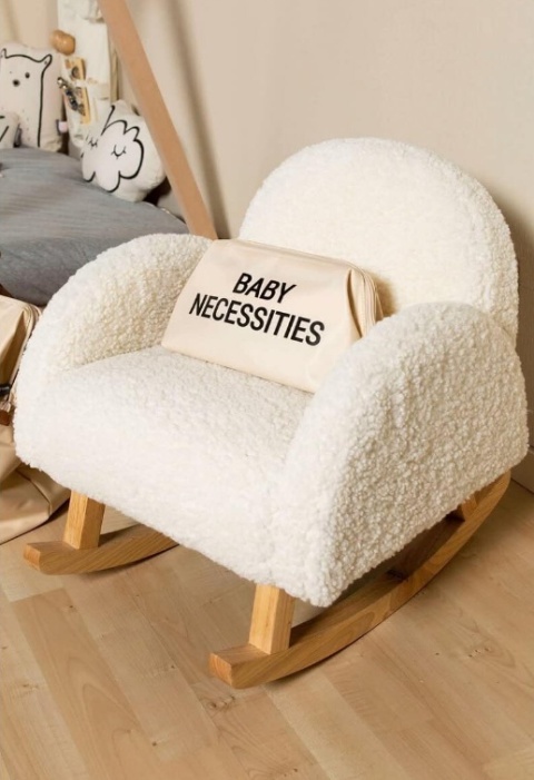 Fotel Bujany dla Dzieci Childhome – Miękki materiał Teddy, Biały/Ecru