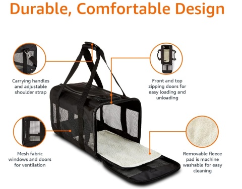 Miękki Transporter dla Zwierząt Amazon Basics – Rozmiar L, Czarny, Wyściółka z Polaru