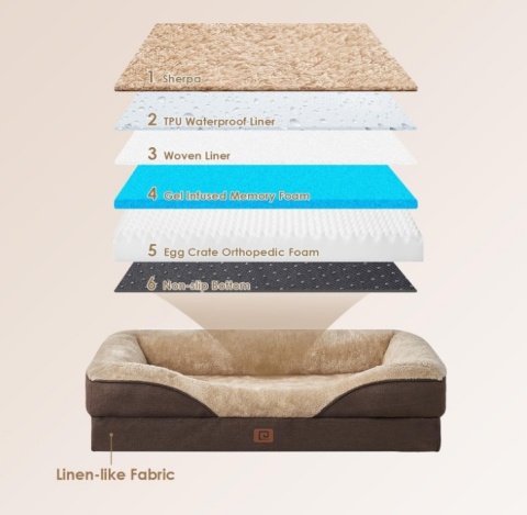 Ortopedyczne Legowisko Kanapa EHEYCIGA Memory Foam – 70x50 cm, Brązowe