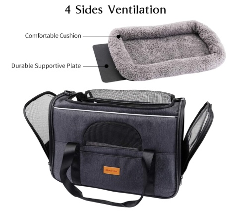 Transporter dla Kota i Psa Morpilot – Składany, Zatwierdzony do Samolotu + Miska, Szary