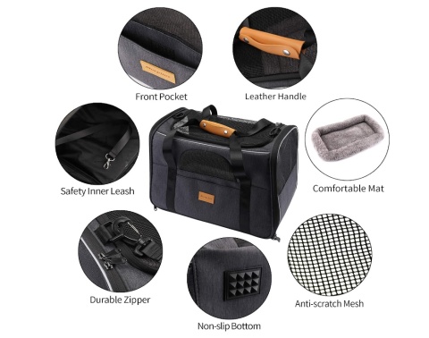 Transporter dla Kota i Psa Morpilot – Składany, Zatwierdzony do Samolotu + Miska, Szary