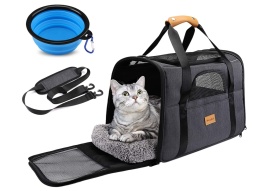 Transporter dla Kota i Psa Morpilot – Składany, Zatwierdzony do Samolotu + Miska, Szary