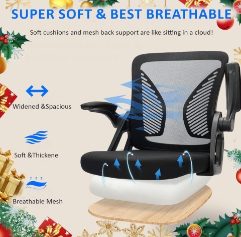 Ergonomiczne Krzesło Biurowe Milacyee – Oddychająca Siatka, Podnoszone Podłokietniki, Czarne