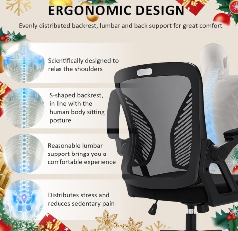 Ergonomiczne Krzesło Biurowe Milacyee – Oddychająca Siatka, Podnoszone Podłokietniki, Czarne