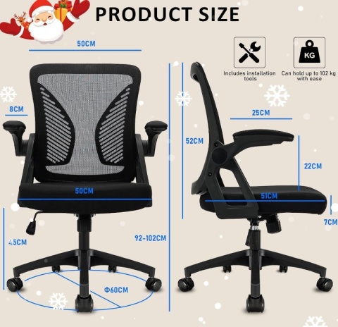 Ergonomiczne Krzesło Biurowe Milacyee – Oddychająca Siatka, Podnoszone Podłokietniki, Czarne