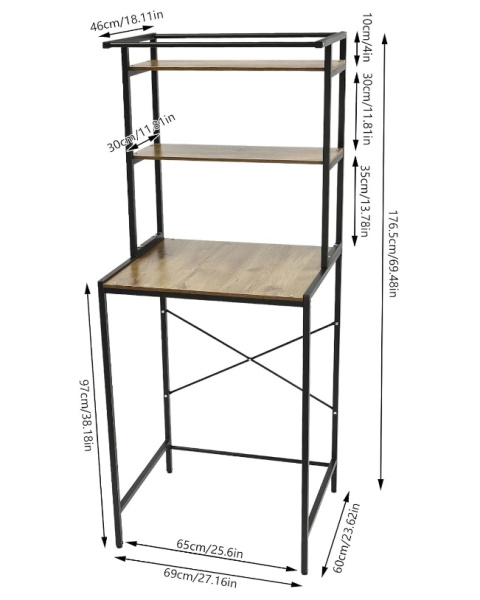 Regał Łazienkowy nad Pralkę Mlonausz – 3 Poziomy, Styl Loft, Czarny + Dąb
