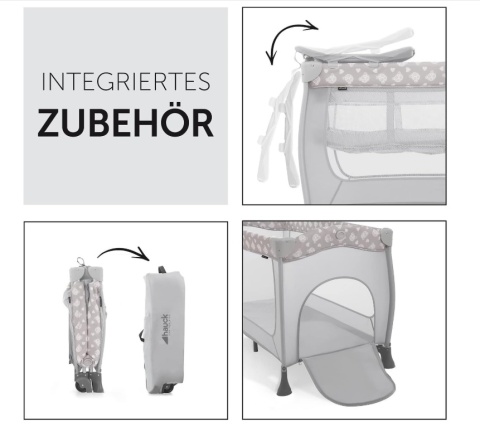 Łóżeczko Turystyczne Hauck Sleep N Play Center – Zestaw z Przewijakiem i 2 Poziomami, Szary Teddy