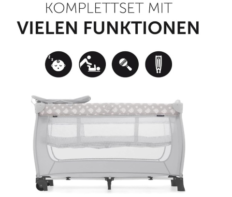 Łóżeczko Turystyczne Hauck Sleep N Play Center – Zestaw z Przewijakiem i 2 Poziomami, Szary Teddy
