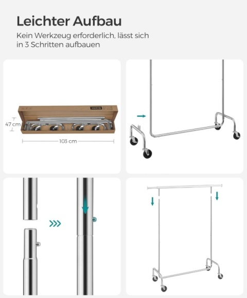 Wytrzymały Wieszak na Ubrania SONGMICS – Nośność 136 kg, Regulowany, Chromowany