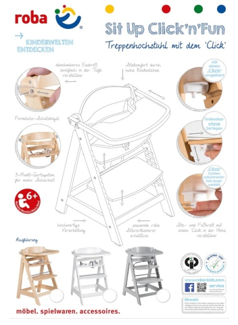 Drewniane Krzesełko do Karmienia Roba Sit Up Click & Fun – Rosnące z Dzieckiem, Naturalne