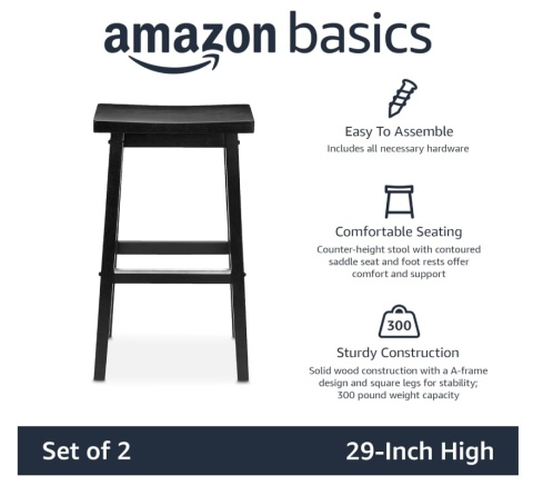 Zestaw 2 Hokerów Barowych Amazon Basics 74cm Czarny