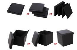 Skrzynia do Siedzenia SONGMICS 38x38x38 cm – Taboret, Pufa, Pojemnik, Czarna Eko-Skóra