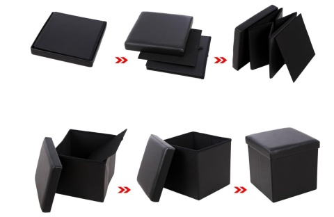 Skrzynia do Siedzenia SONGMICS 38x38x38 cm – Taboret, Pufa, Pojemnik, Czarna Eko-Skóra