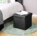 Skrzynia do Siedzenia SONGMICS 38x38x38 cm – Taboret, Pufa, Pojemnik, Czarna Eko-Skóra