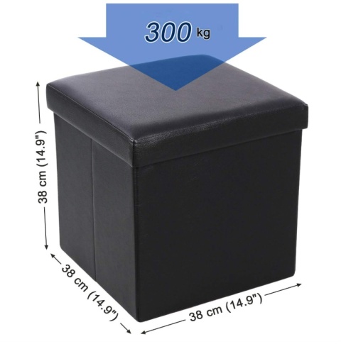 Skrzynia do Siedzenia SONGMICS 38x38x38 cm – Taboret, Pufa, Pojemnik, Czarna Eko-Skóra