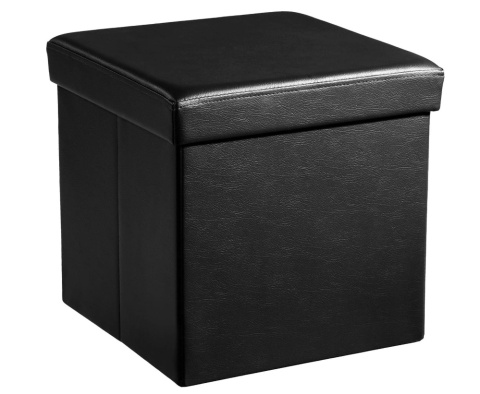 Skrzynia do Siedzenia SONGMICS 38x38x38 cm – Taboret, Pufa, Pojemnik, Czarna Eko-Skóra