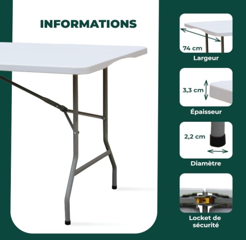 Stół Składany KAMBERG 180x74 cm – Cateringowy, Ogrodowy, Udźwig 150 kg