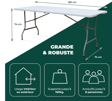 Stół Składany KAMBERG 180x74 cm – Cateringowy, Ogrodowy, Udźwig 150 kg