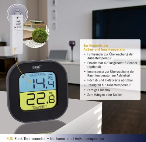 Termometr Radiowy TFA Dostmann - Wewnętrzny/Zewnętrzny, Cyfrowy, MAX/MIN