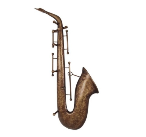Wieszak Ścienny Vintage "Saxophone" 69 cm – 5 Haczyków, Metal, Brązowy