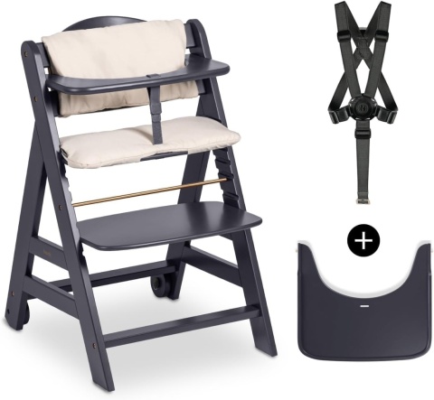 Hauck Beta+ krzesełko do karmienia Dark Grey z akcesoriami, do 90 kg