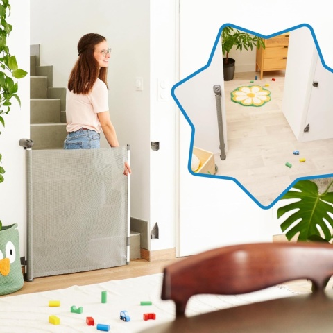 Badabulle Bezpieczne & Roll – Chowane Ogrodzenie Bezpieczeństwa do Drzwi i Schodów 140 cm