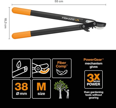 Fiskars PowerGear Sekator nożycowy L74 do gałęzi Ø 3,8 cm