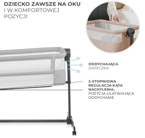 Łóżeczko Dostawne 2w1 Kinderkraft NESTEE UP 2 – Regulacja Wysokości, Materac, Szare
