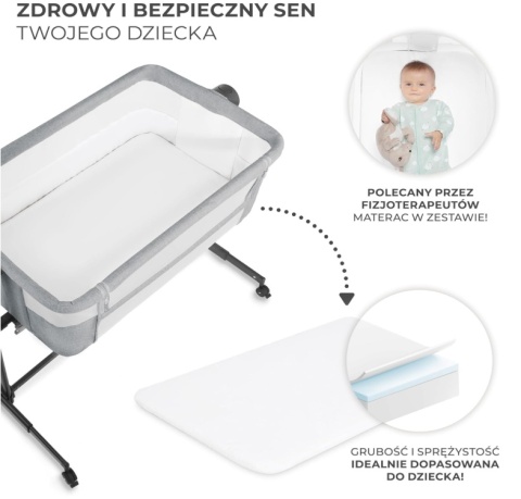 Łóżeczko Dostawne 2w1 Kinderkraft NESTEE UP 2 – Regulacja Wysokości, Materac, Szare