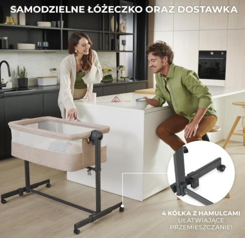 Łóżeczko Dostawne 2w1 Kinderkraft NESTEE UP 2 – Regulacja Wysokości, Materac, Szare