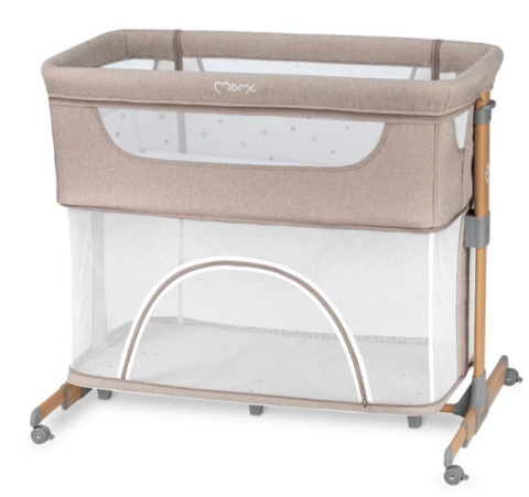 MoMi SMART BED – Łóżeczko Dostawne 4w1 z Materacem i Moskitierą, Beżowe