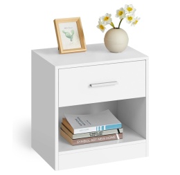 Stolik Nocny VASAGLE – Klasyczna Biel, Szuflada i Otwarta Komora, 39 cm