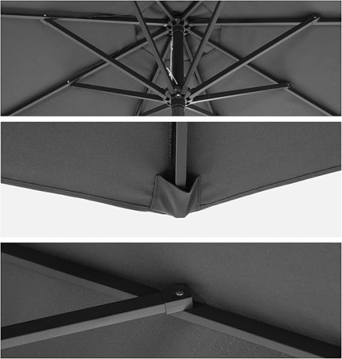 SONGMICS Parasol Ogrodowy 2,7 m – Ośmiokątny, UPF 50+, Poliestrowy, Mechanizm Korby i Nachylenia, Szary