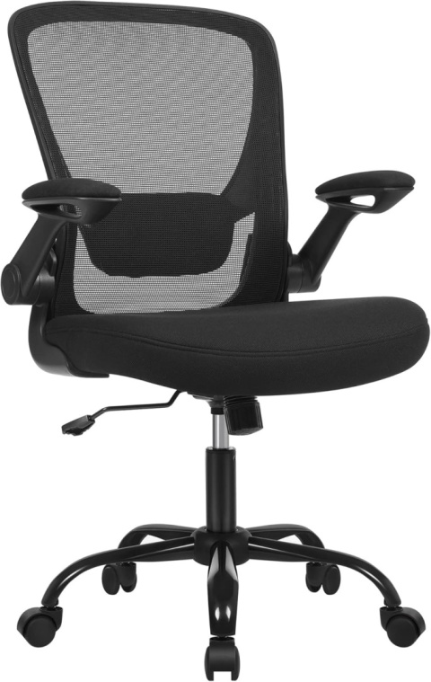 SONGMICS Ergonomiczne krzesło biurowe z siatki, składane podłokietniki, czarne OBN37BK
