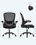 SONGMICS Ergonomiczne krzesło biurowe z siatki, składane podłokietniki, czarne OBN37BK