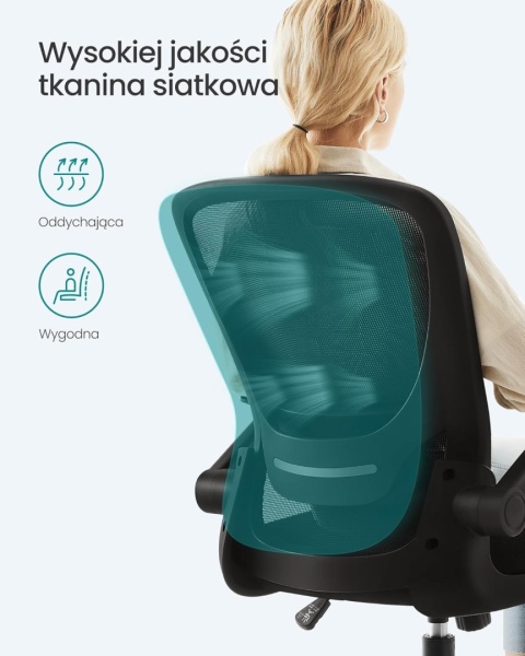 SONGMICS Ergonomiczne krzesło biurowe z siatki, składane podłokietniki, czarne OBN37BK