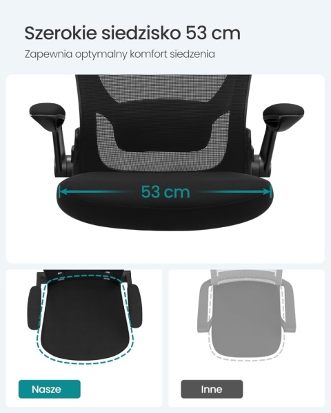 SONGMICS Ergonomiczne krzesło biurowe z siatki, składane podłokietniki, czarne OBN37BK