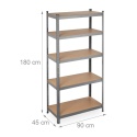 Regał magazynowy relaxdays 180×90×45 cm – metalowy, 5 półek MDF, do 875 kg, system wtykowy
