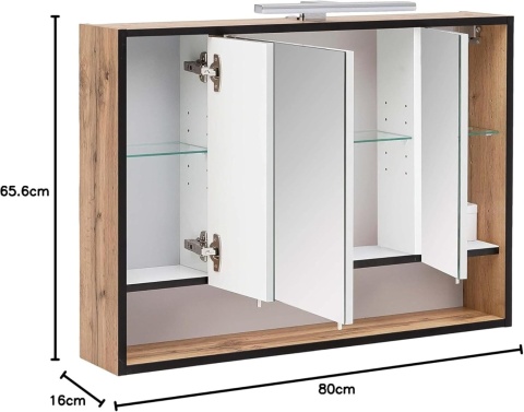 Schildmeyer Szafka z lustrem Max 141880 – dąb wiejski, LED, Soft Close, 80×16×65,6 cm