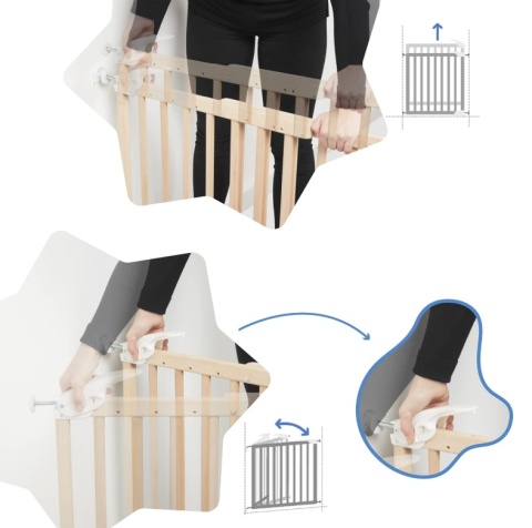 Drewniana Bramka Bezpieczeństwa Badabulle Deco Pop – 63-106 cm, Naturalna