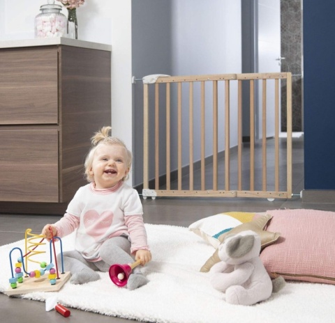 Drewniana Bramka Bezpieczeństwa Badabulle Deco Pop – 63-106 cm, Naturalna