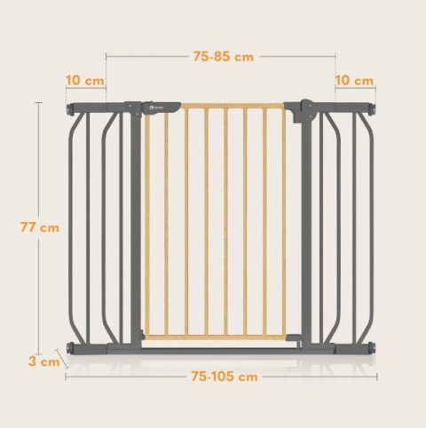 Bramka Ochronna Lionelo Truus Slim – 75-105 cm, Niski Próg, Grafitowa