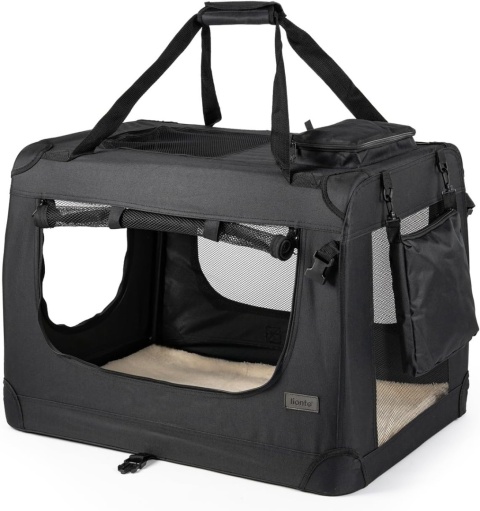 lionto Składany transporter dla psa i kota 60×42×44 cm – czarny, do 12 kg