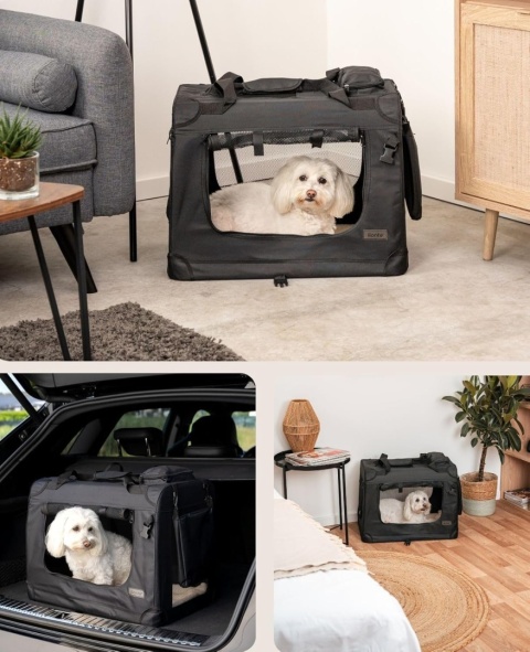 lionto Składany transporter dla psa i kota 60×42×44 cm – czarny, do 12 kg